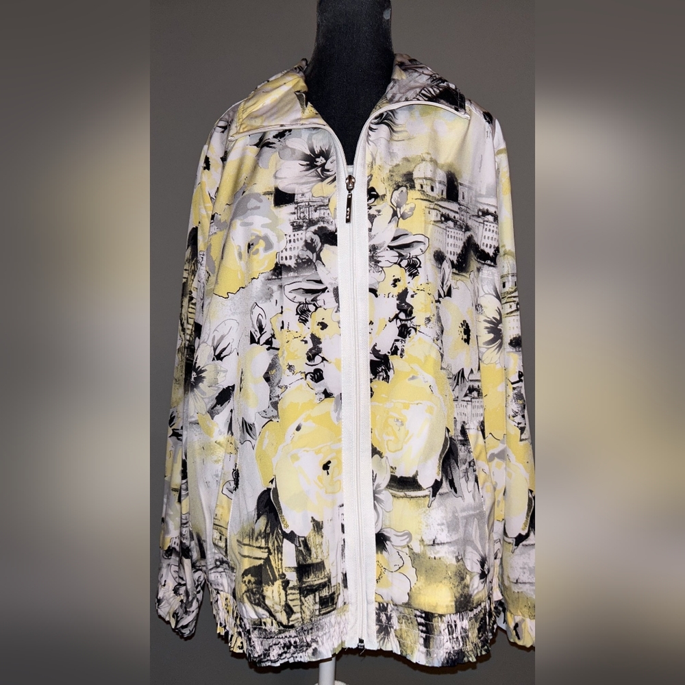 Alison Daley City Scape Floral Zip Up Jacket Size Large